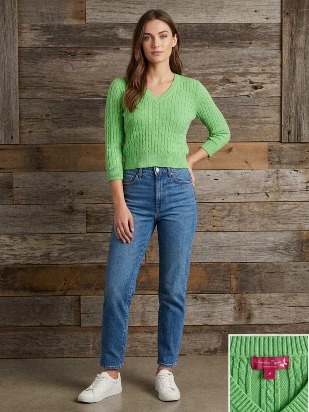 𝅺butterfly by Dalia size Med Green cable knit sweater